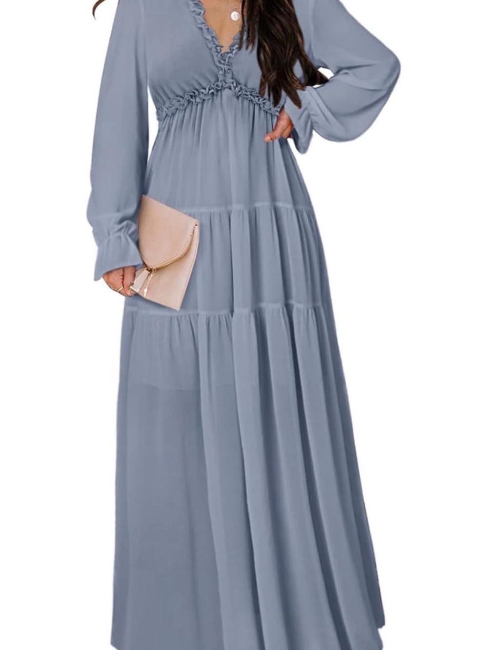 Women’s Boho Vneck Long Sleeve Maxi Dress